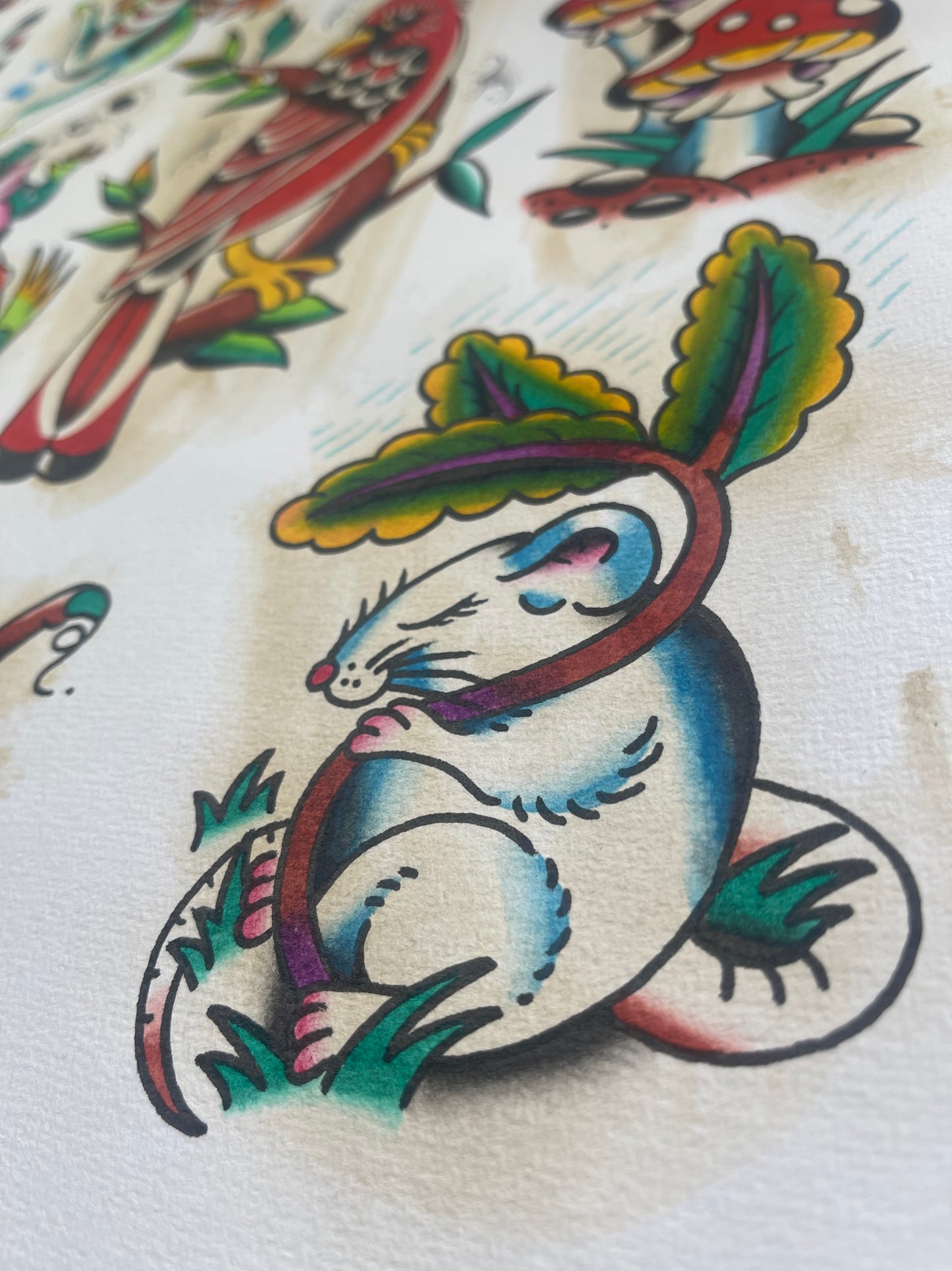 Cardinal - A3 Original Tattoo Flash Sheet