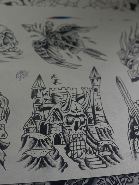 Blasphemer - A3 Original Tattoo Flash Sheet