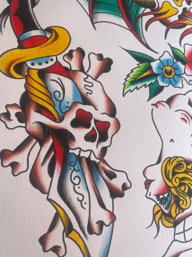 Bendy - A3 Original Tattoo Flash Sheet