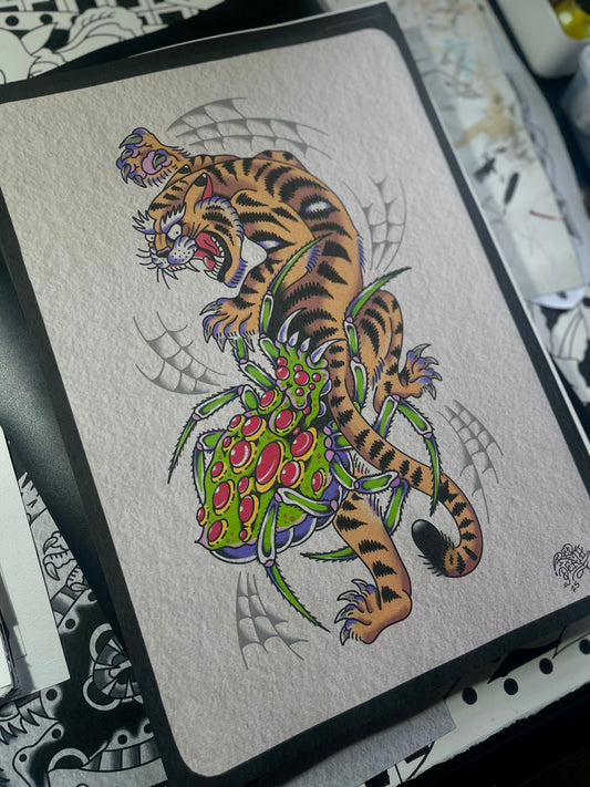 Pest Control - Tiger vs. Spider Tattoo Flash Print