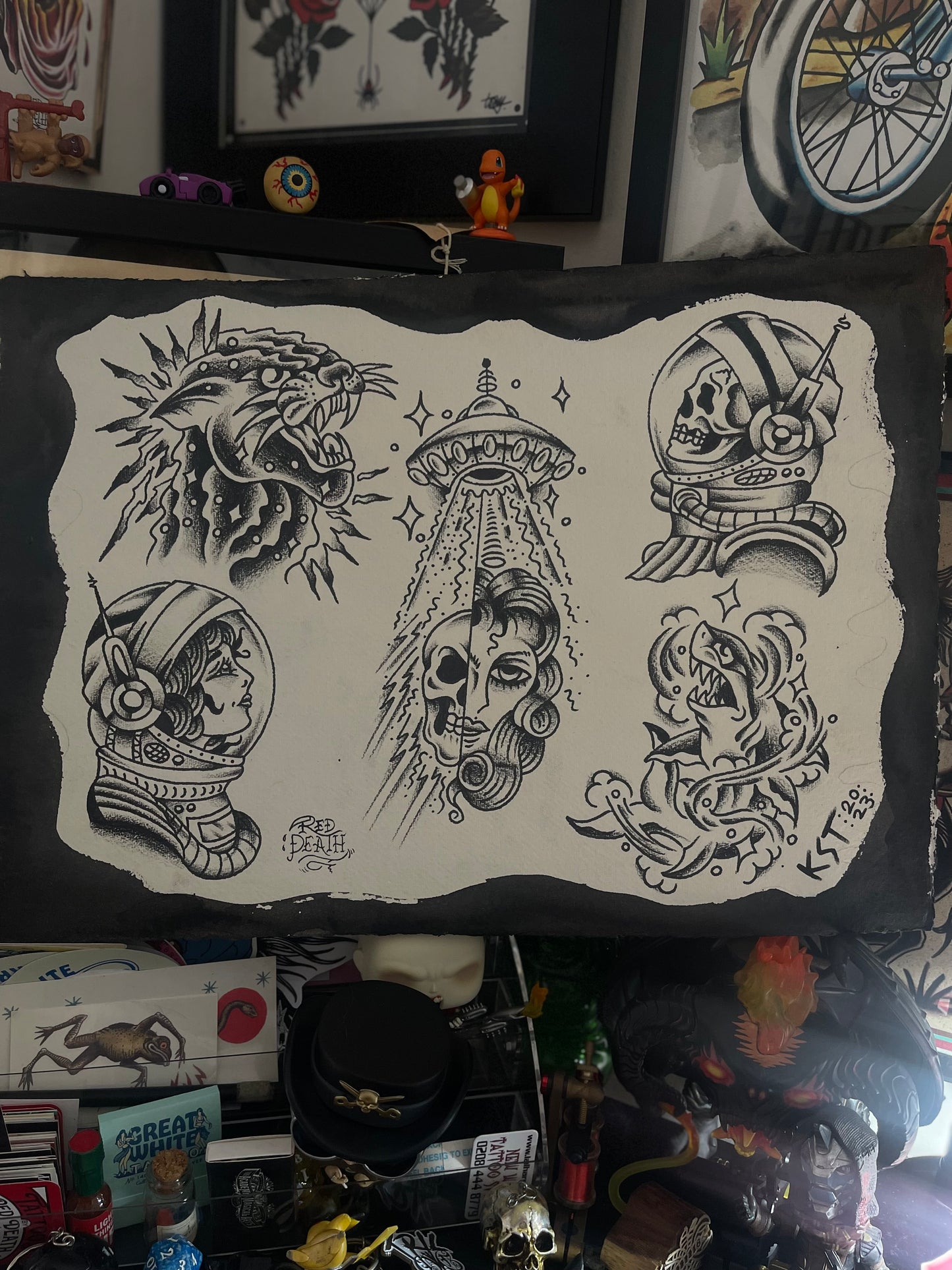 Space Cadet - A3 Original Tattoo Flash Sheet