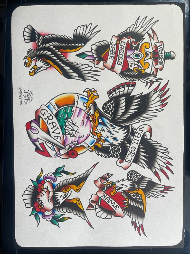 Sailor's Grave - A3 Original Tattoo Flash Sheet