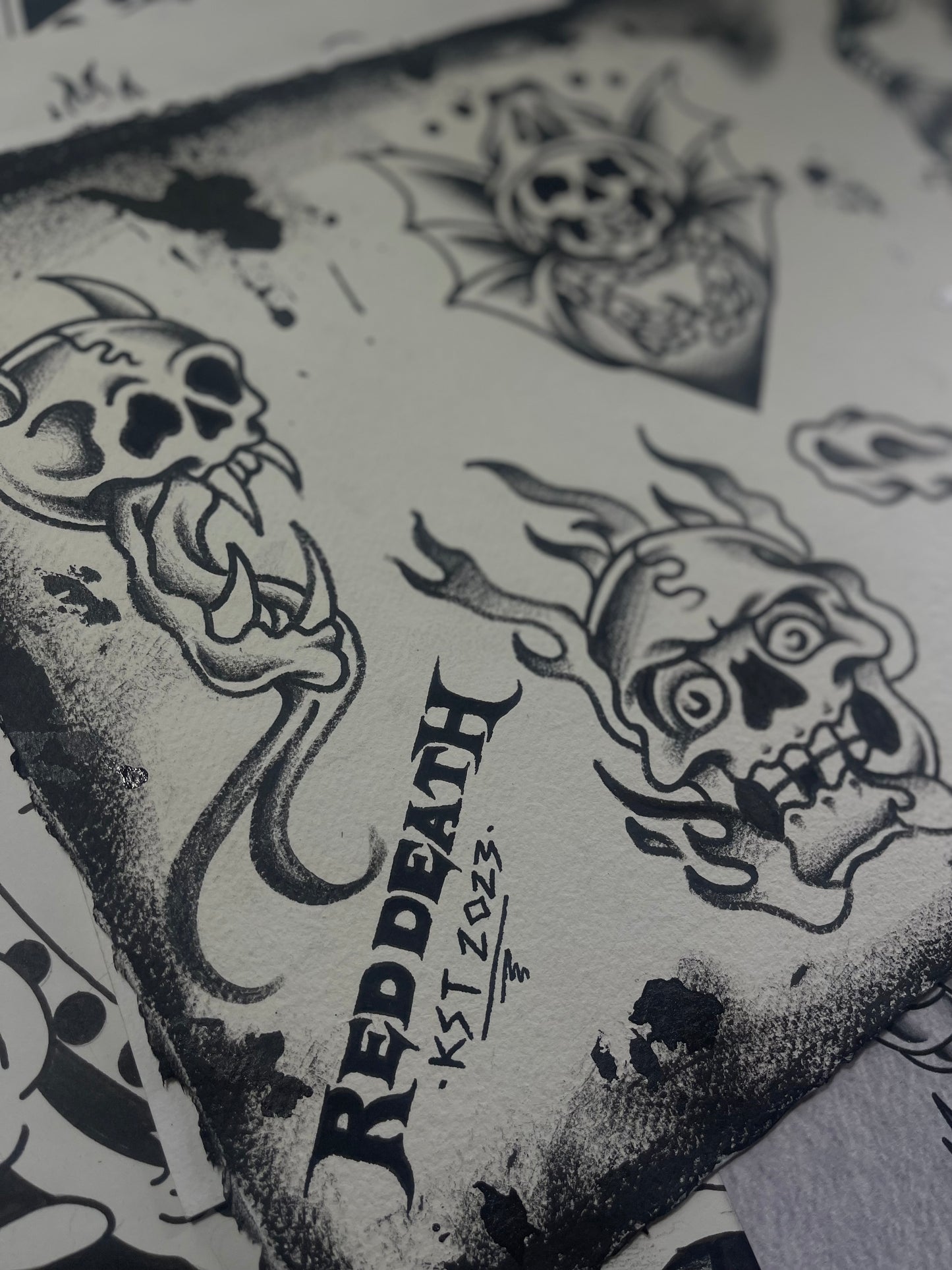 Skulls - A3 Original Tattoo Flash Sheet