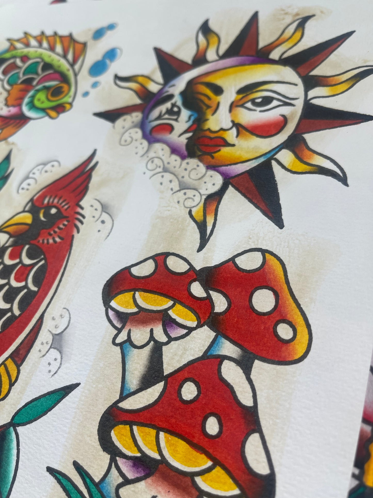 Cardinal - A3 Original Tattoo Flash Sheet