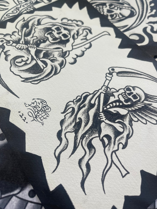 Skeletal Remains - A5 Original Tattoo Flash