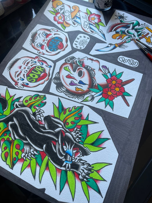 Old Soul - Original A3 Tattoo Flash Sheet