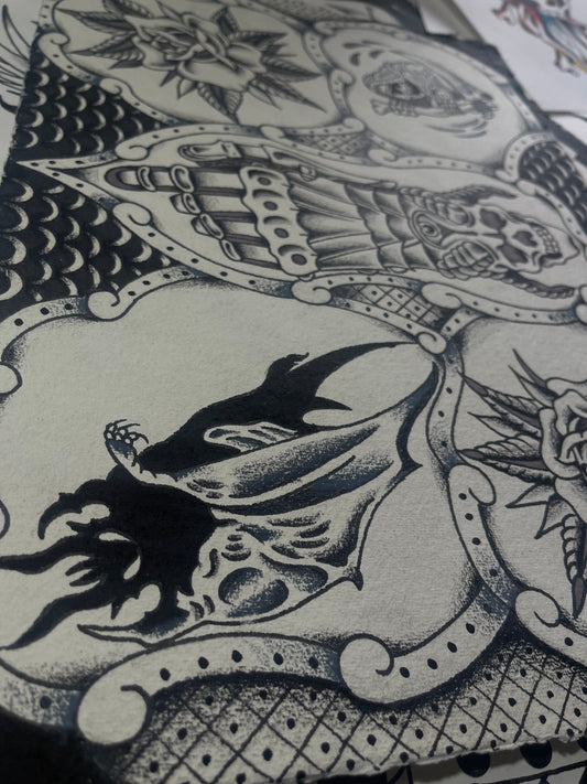 Gauntlet - A3 Original Tattoo Flash Sheet