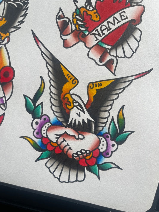 Sailor's Grave - A3 Original Tattoo Flash Sheet