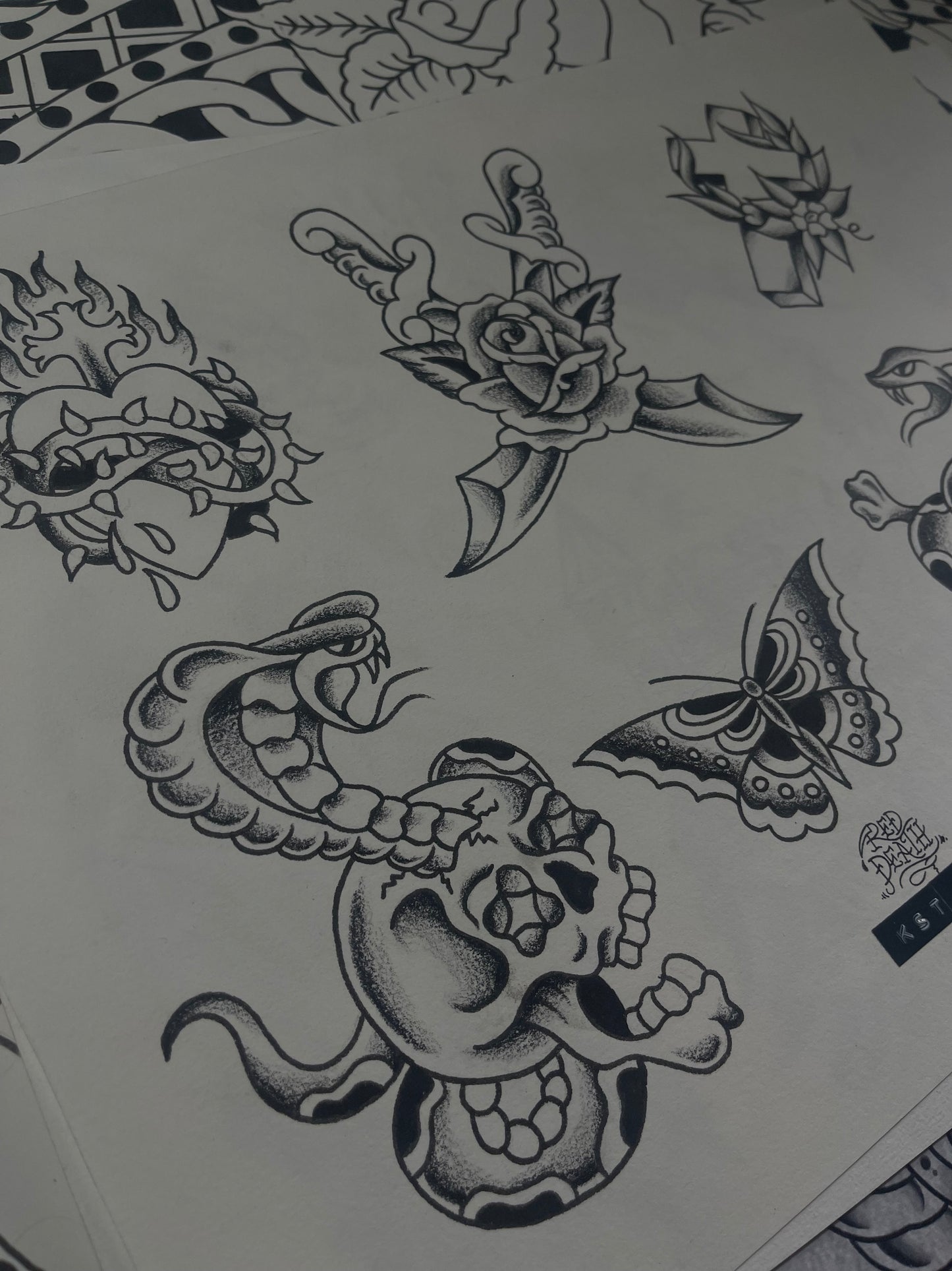 Bangers - A3 Original Tattoo Flash Sheet