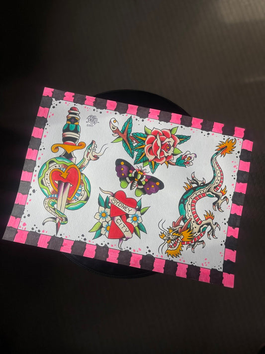 Neon 5 pack - A3 Original Tattoo Flash Sheet