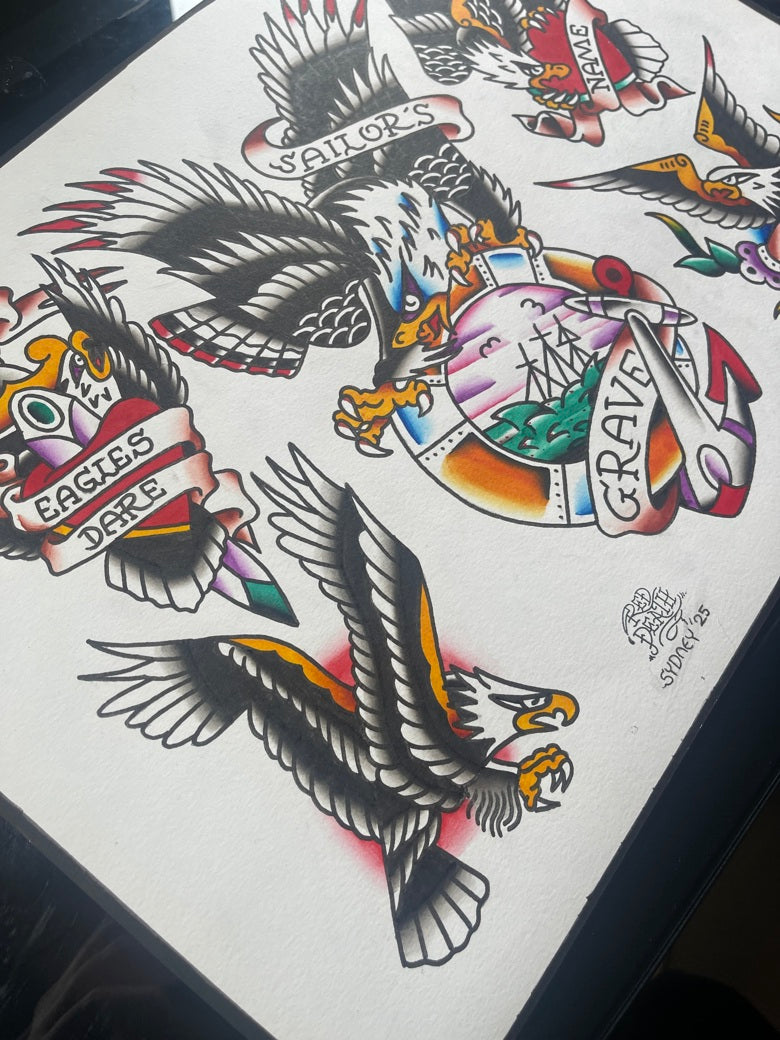 Sailor's Grave - A3 Original Tattoo Flash Sheet