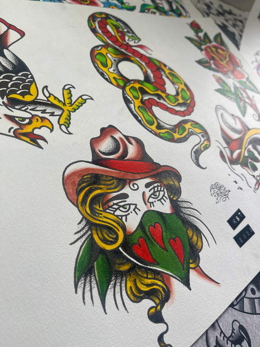 Redemption 2 - A3 Original Tattoo Flash Sheet