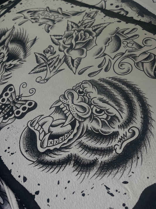 Fangs - A3 Original Tattoo Flash Sheet