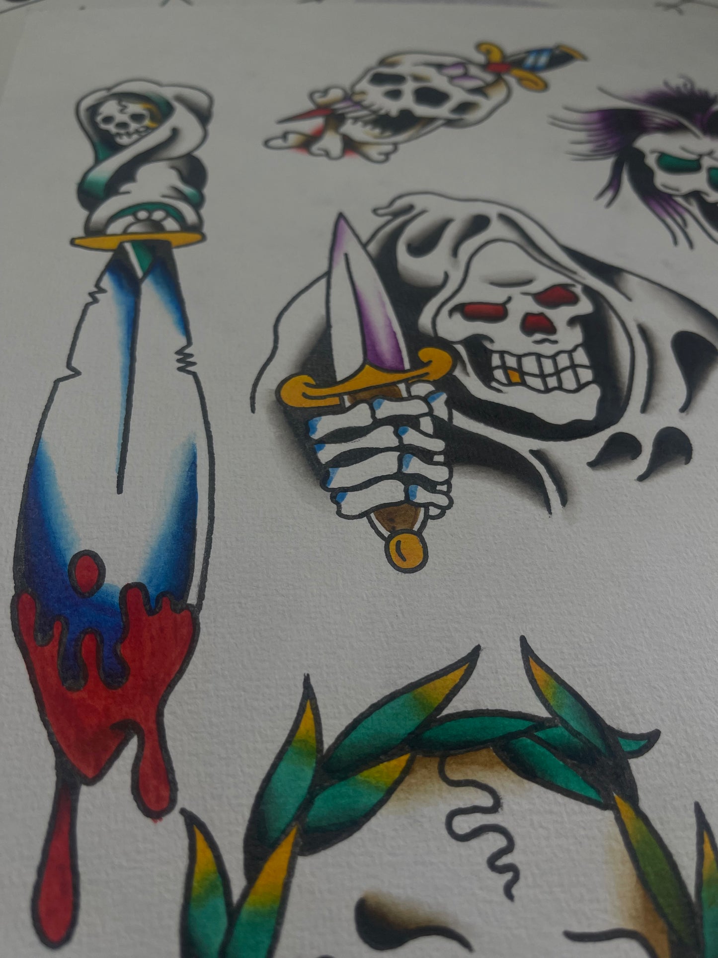 Reapers & Skulls - A3 Original Tattoo Flash Sheet