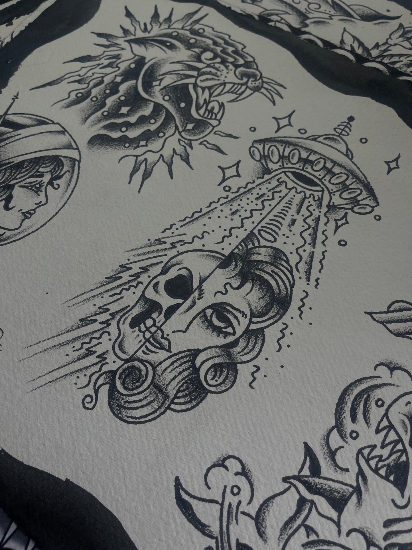 Space Cadet - A3 Original Tattoo Flash Sheet