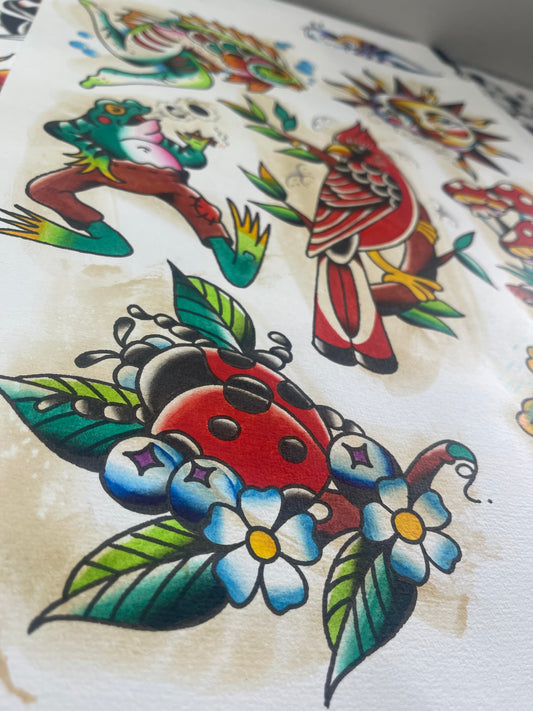 Cardinal - A3 Original Tattoo Flash Sheet