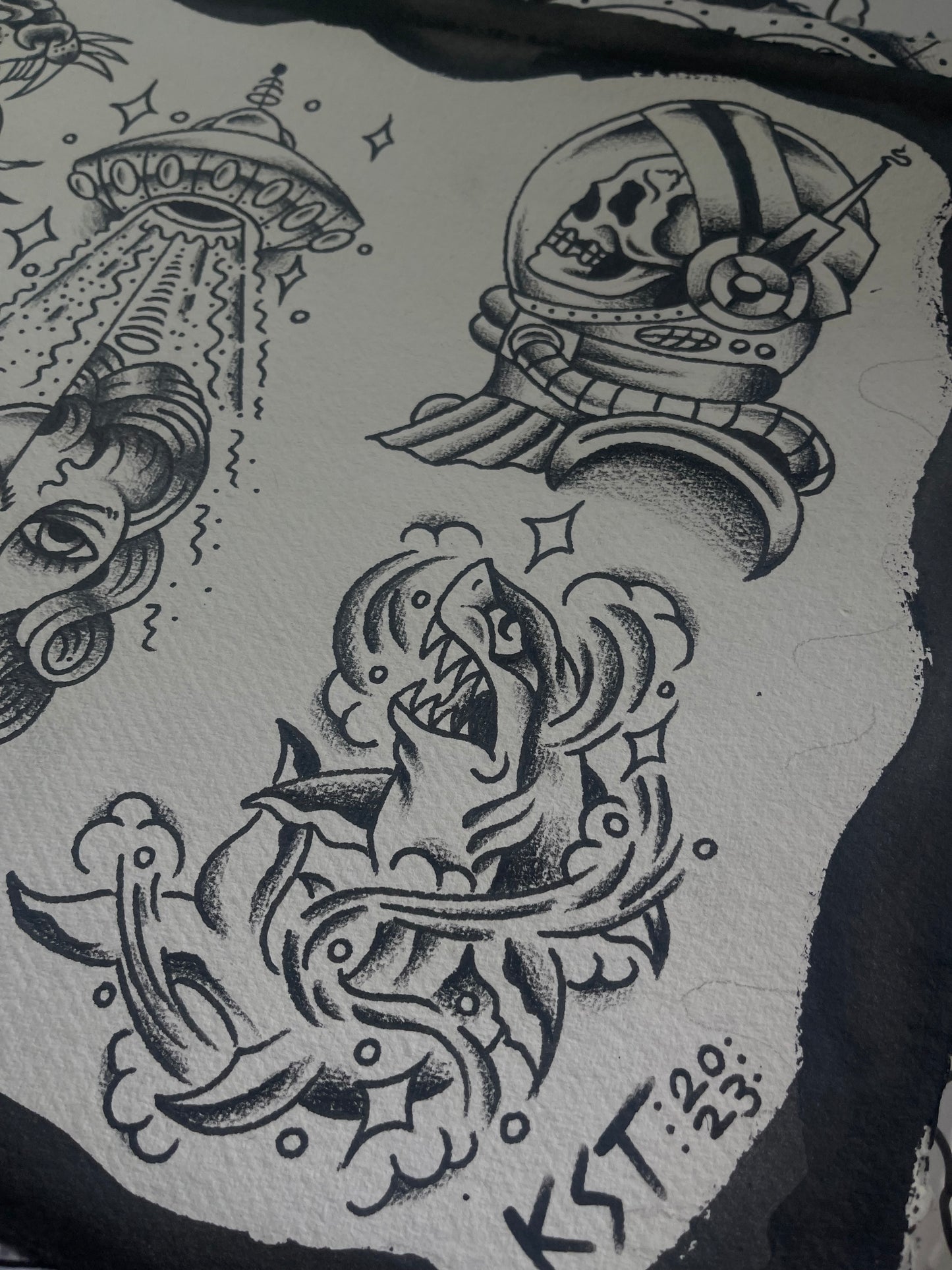 Space Cadet - A3 Original Tattoo Flash Sheet