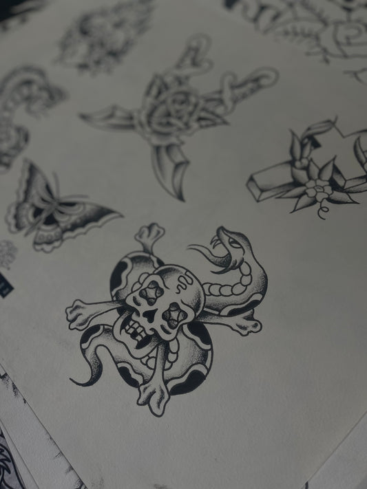 Bangers - A3 Original Tattoo Flash Sheet