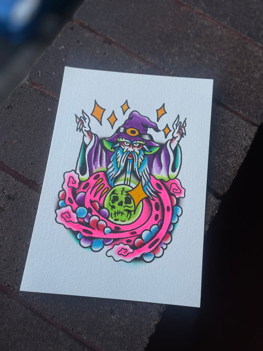 Old Sorcery - A5 Original Tattoo Flash Painting