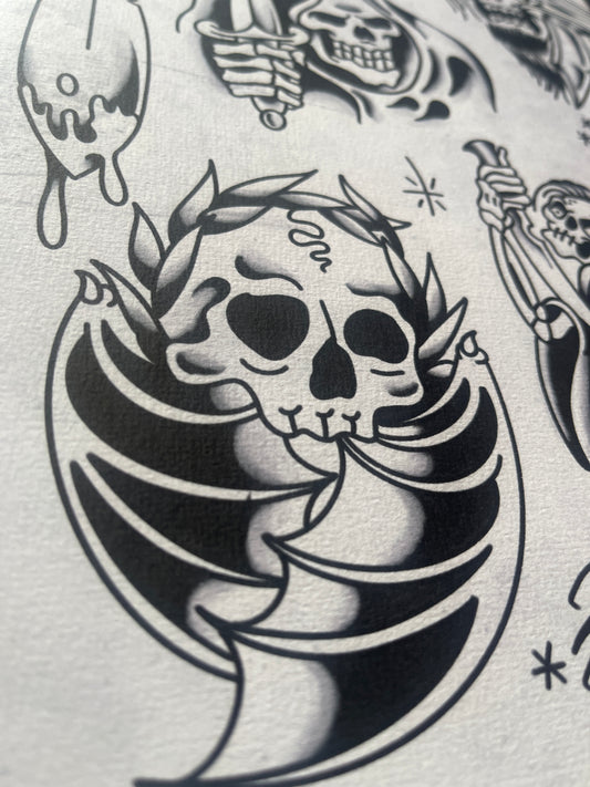 Skulls - Tattoo Flash Print