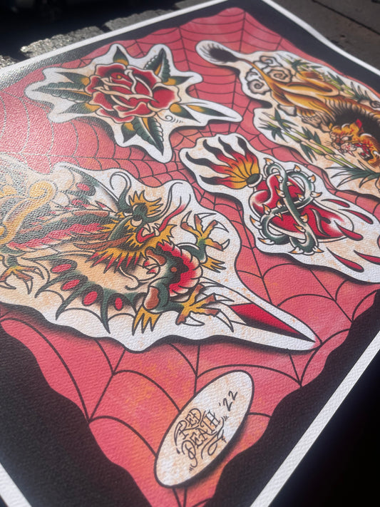 2022 Flash Set, RED - A3 Tattoo Flash Sheet Print