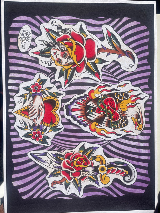 2022 Flash Set, PURPLE - A3 Tattoo Flash Sheet Print