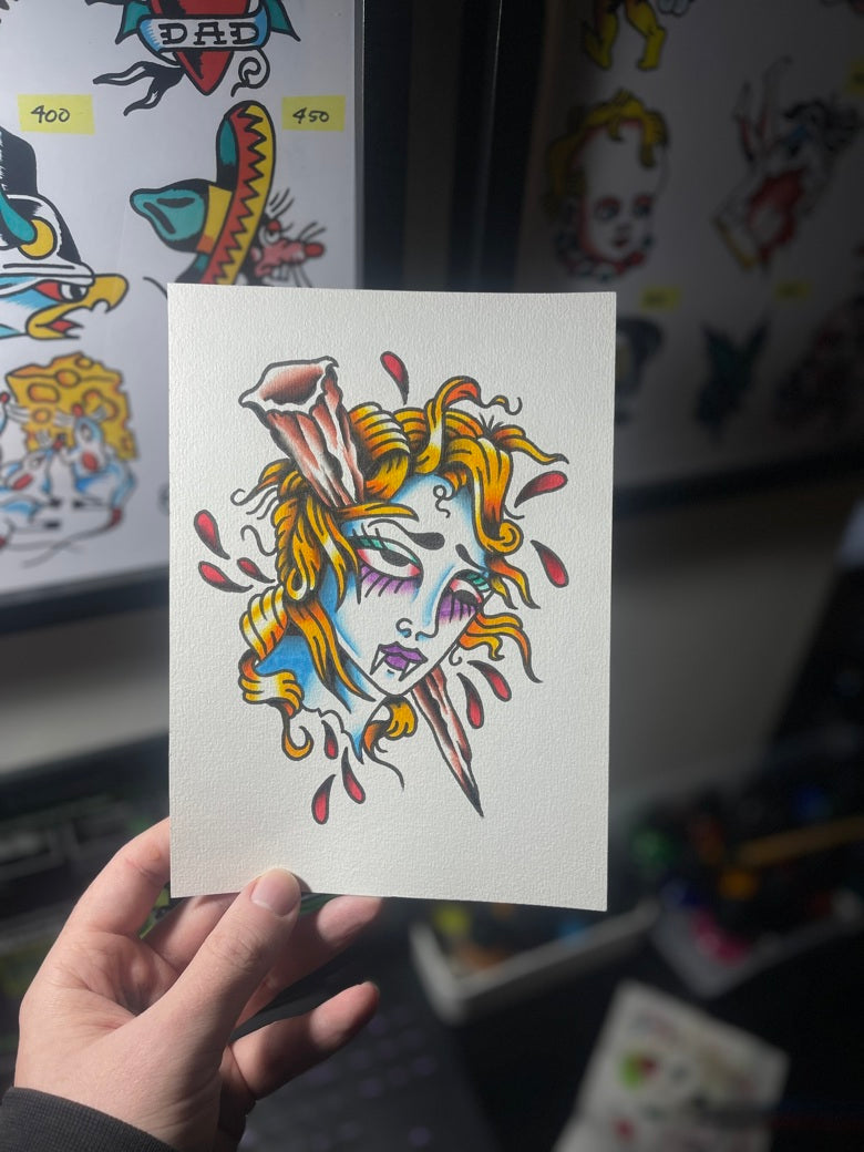 Vampire Namakubi - A5 Original Tattoo Flash