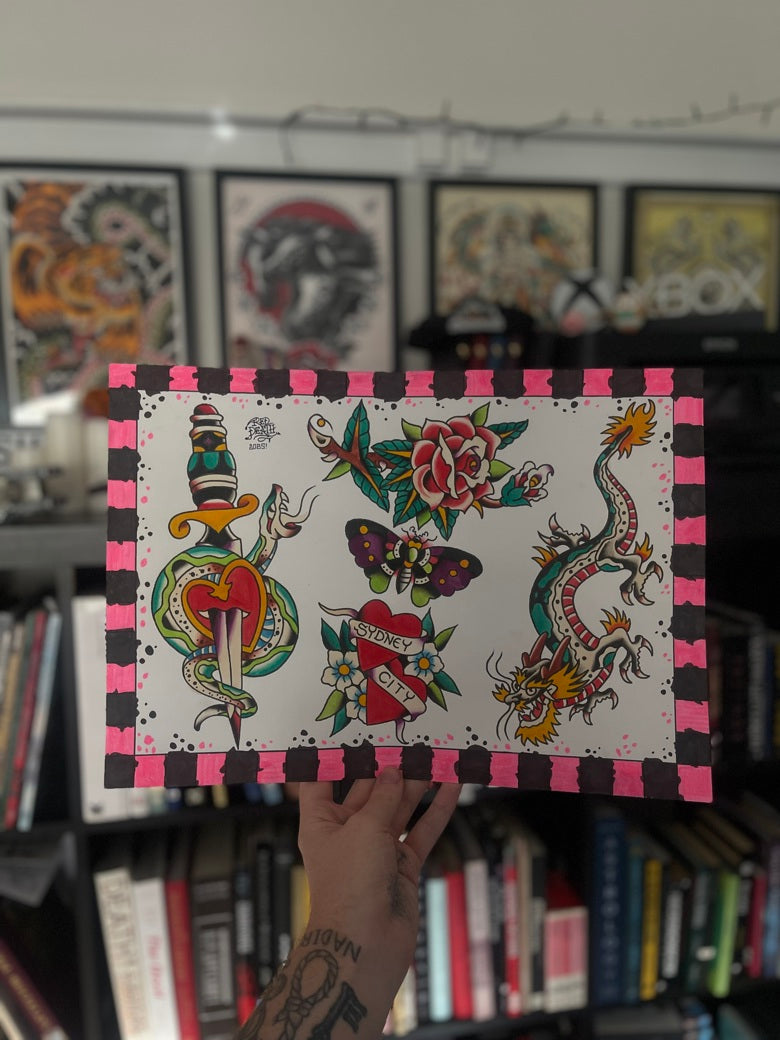 Neon 5 pack - A3 Original Tattoo Flash Sheet