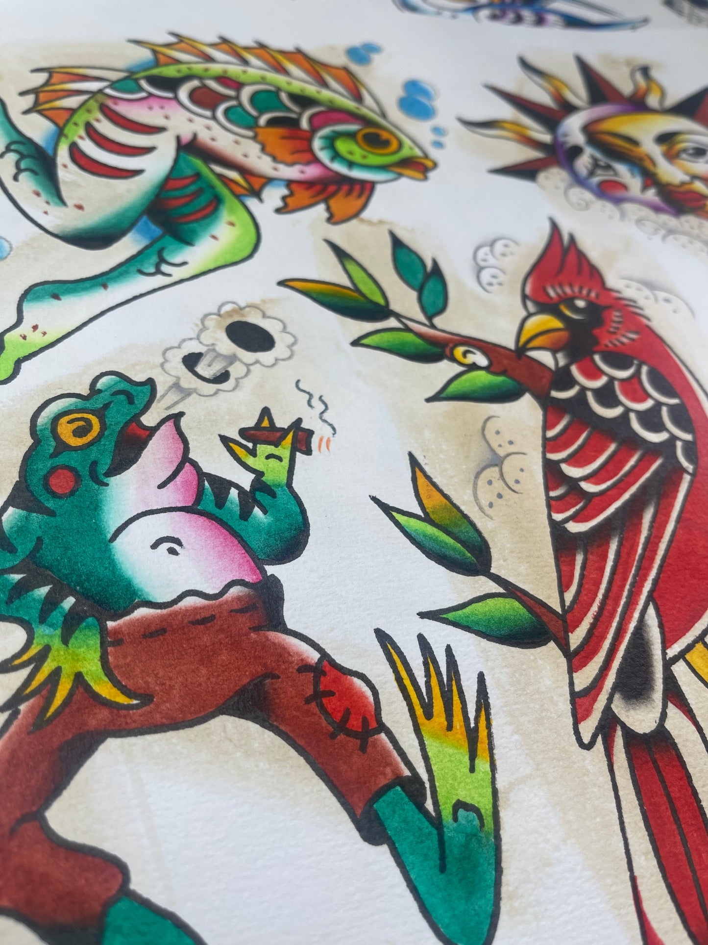 Cardinal - A3 Original Tattoo Flash Sheet