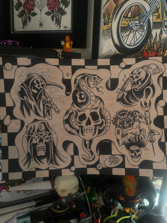 Skull Collector - Tattoo Flash Print