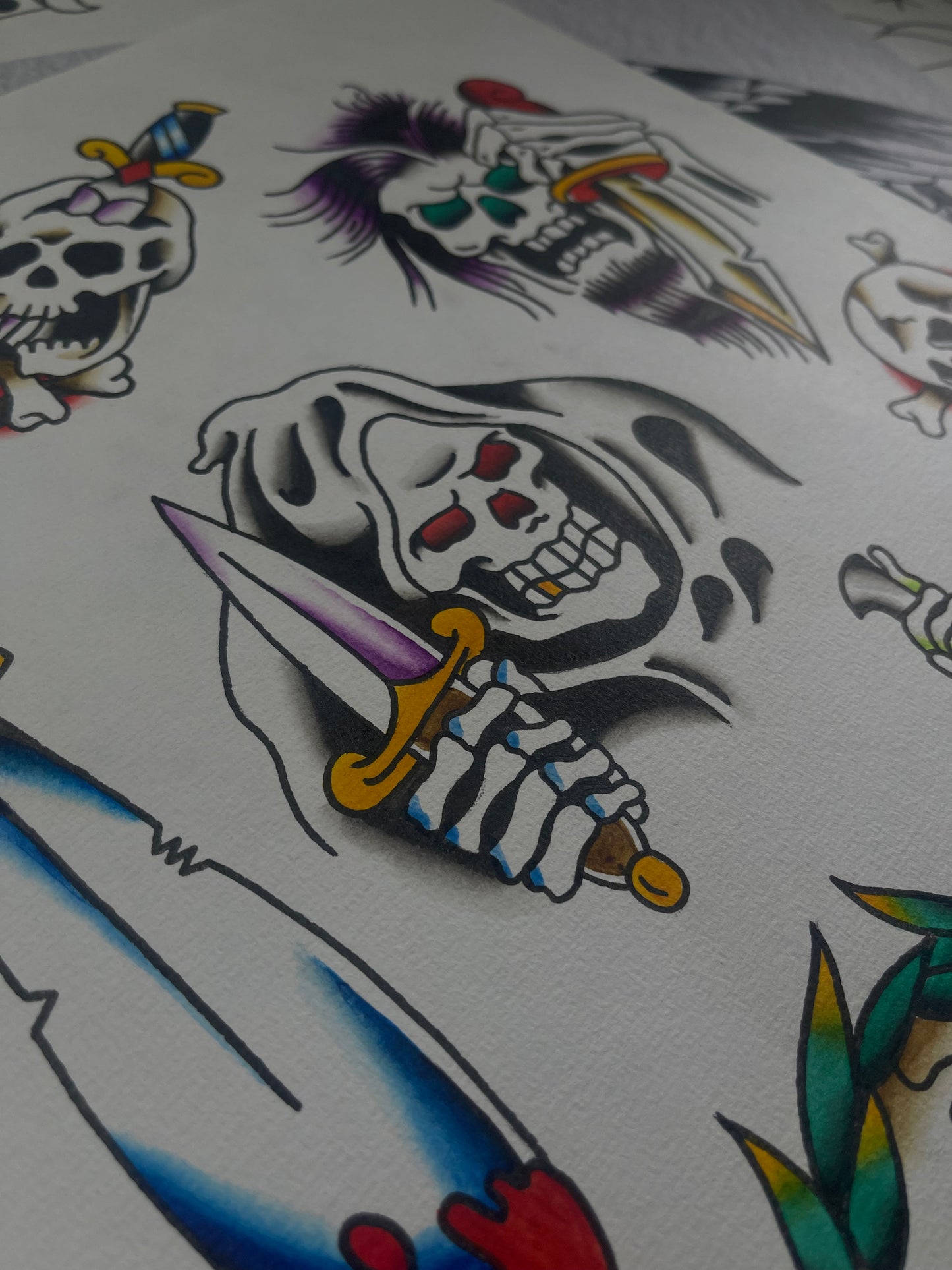 Reapers & Skulls - A3 Original Tattoo Flash Sheet