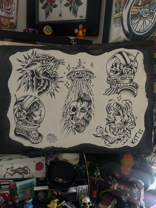Space Cadet - A3 Original Tattoo Flash Sheet