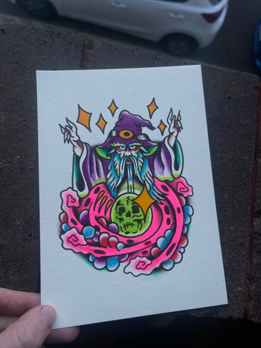 Old Sorcery - A5 Original Tattoo Flash Painting