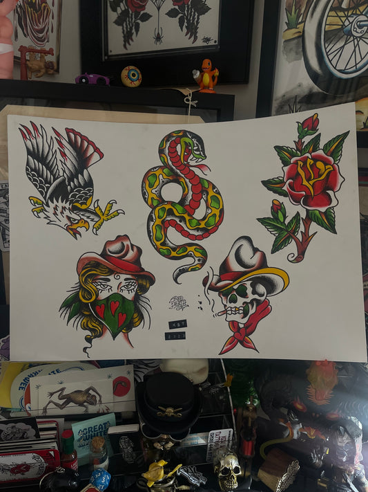 Redemption 2 - A3 Original Tattoo Flash Sheet