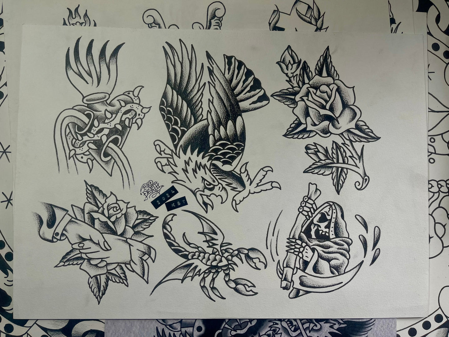 Bangers 2 - A3 Original Tattoo Flash Sheet