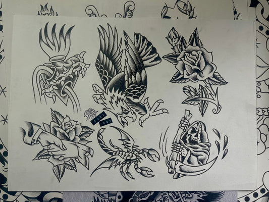 Bangers 2 - A3 Original Tattoo Flash Sheet