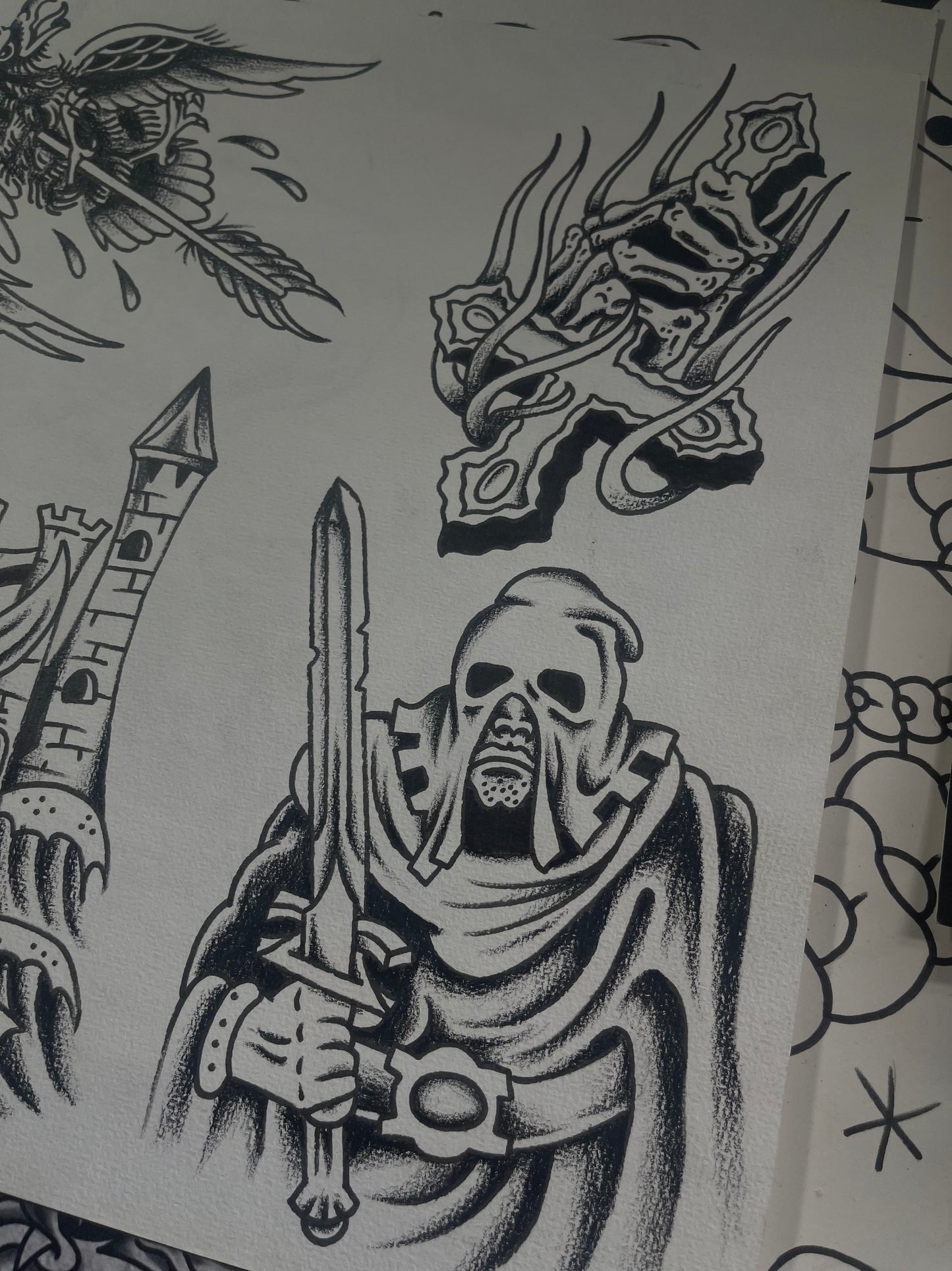 Blasphemer - A3 Original Tattoo Flash Sheet