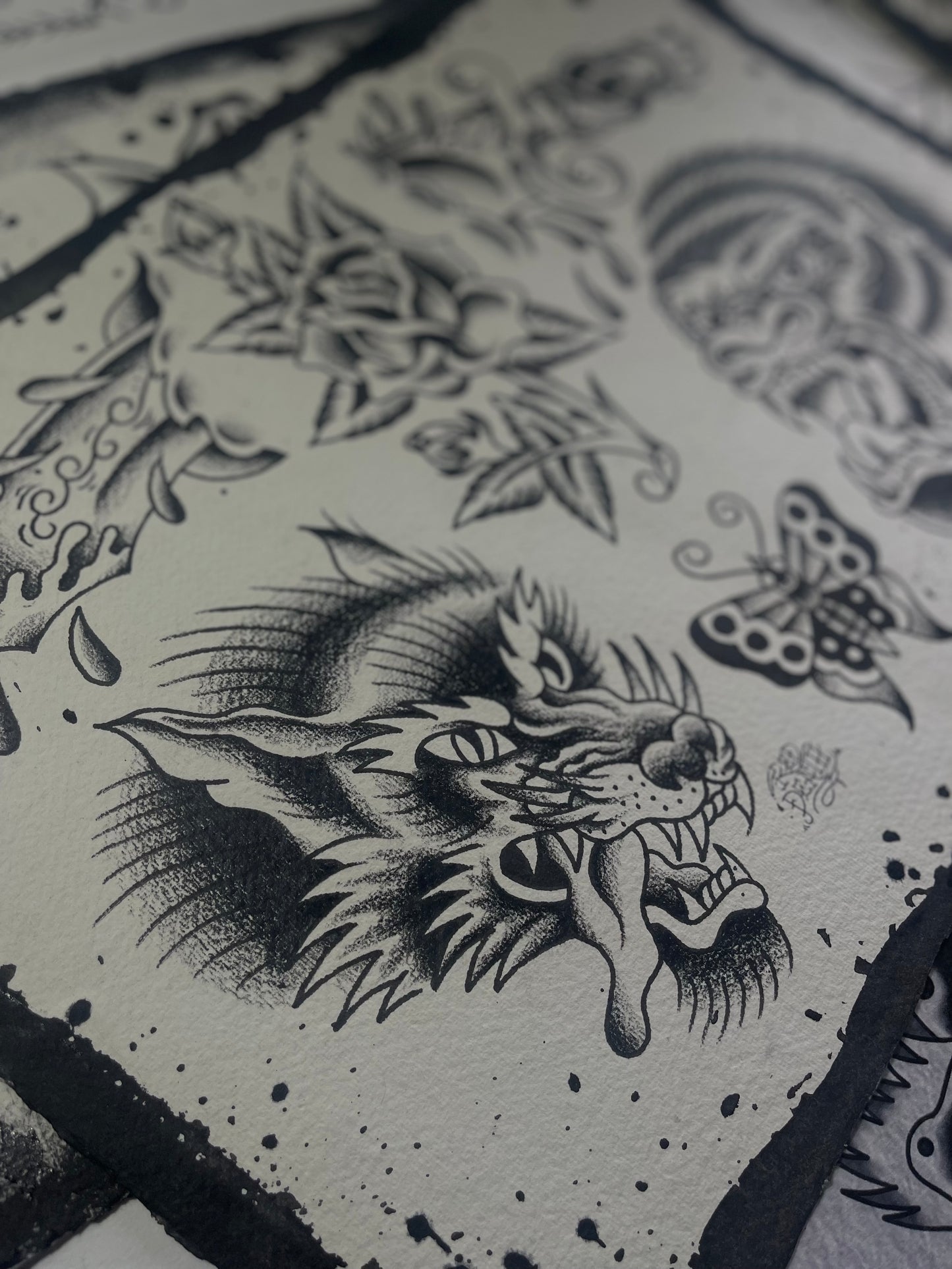 Fangs - A3 Original Tattoo Flash Sheet
