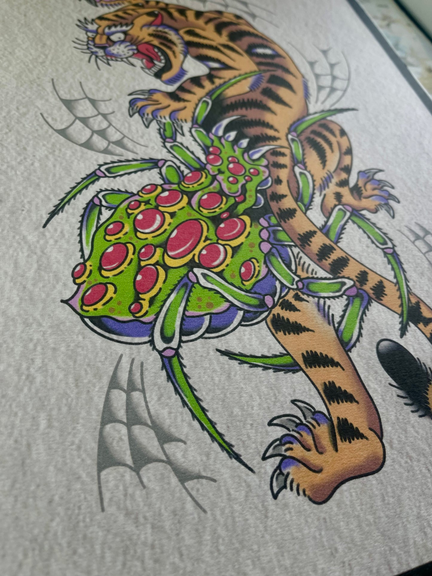 Pest Control - Tiger vs. Spider Tattoo Flash Print