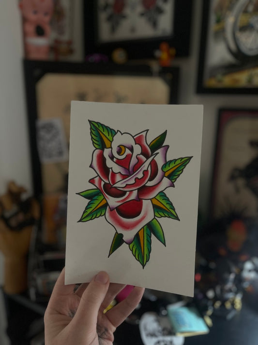 Rose - A5 Original Tattoo Flash Painting