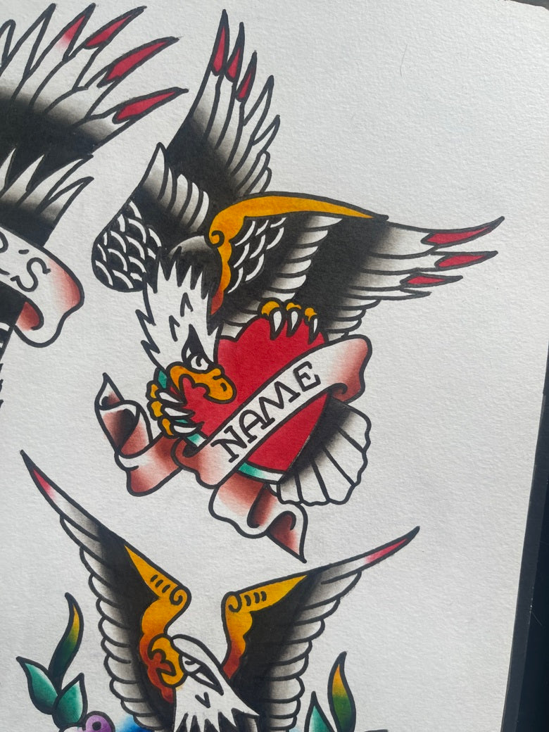 Sailor's Grave - A3 Original Tattoo Flash Sheet