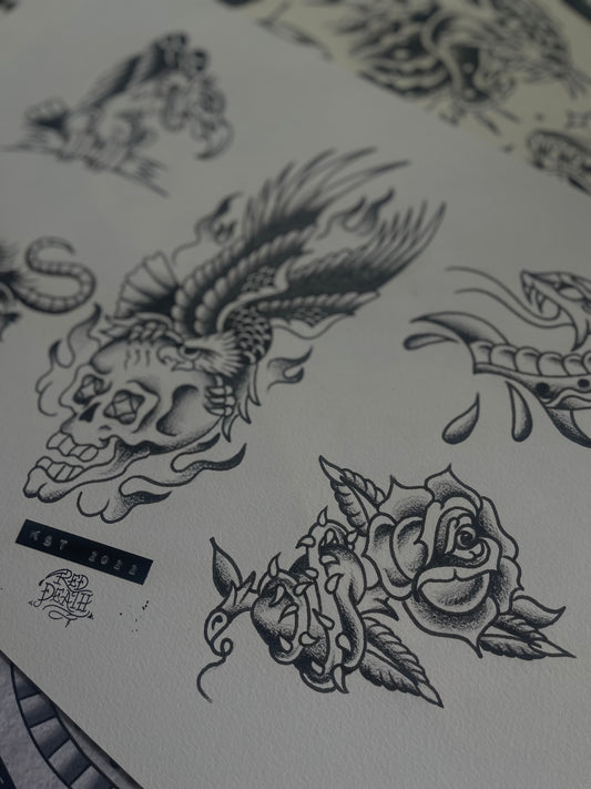 Rat Race - A3 Original Tattoo Flash Sheet