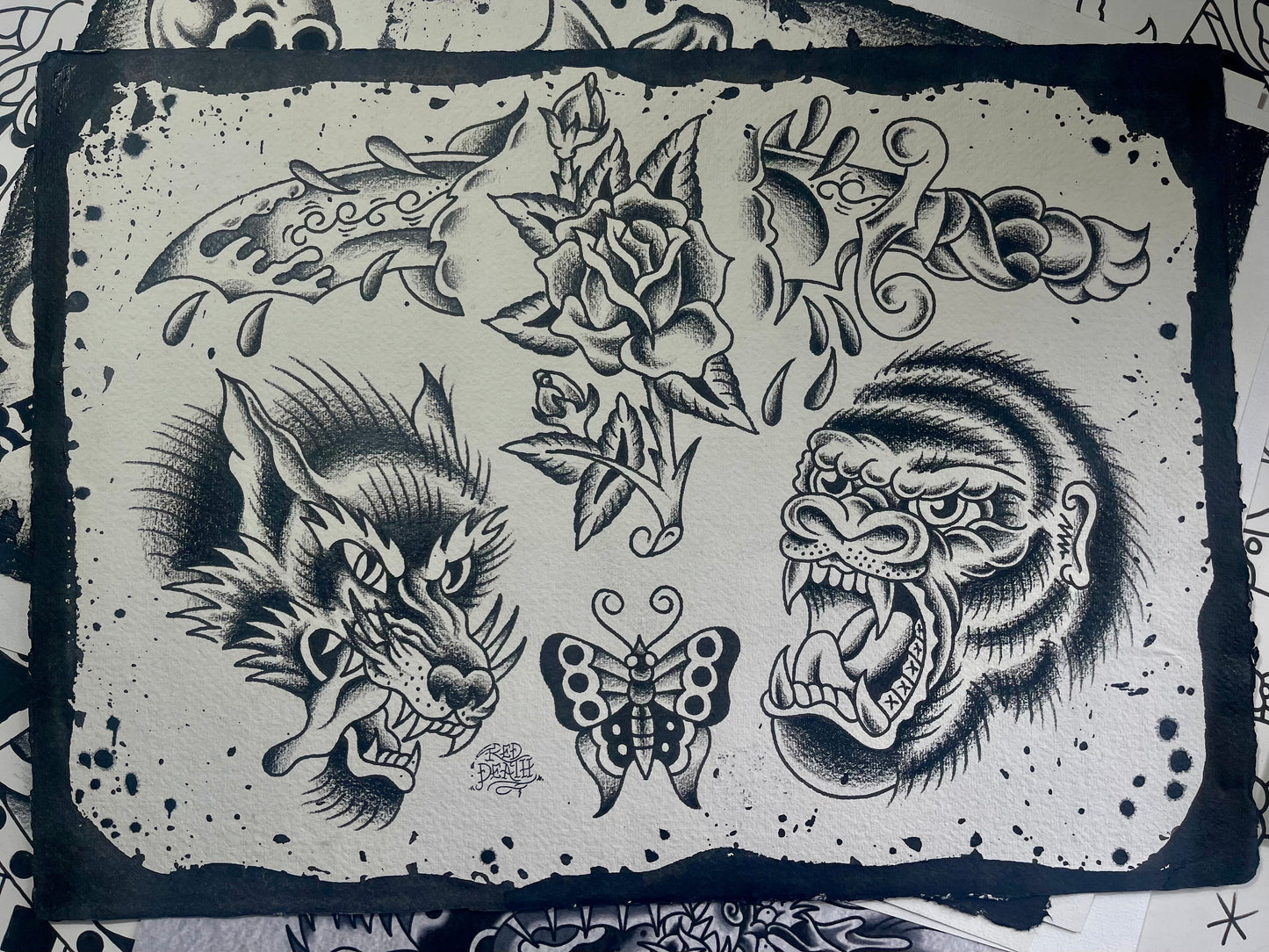 Fangs - A3 Original Tattoo Flash Sheet