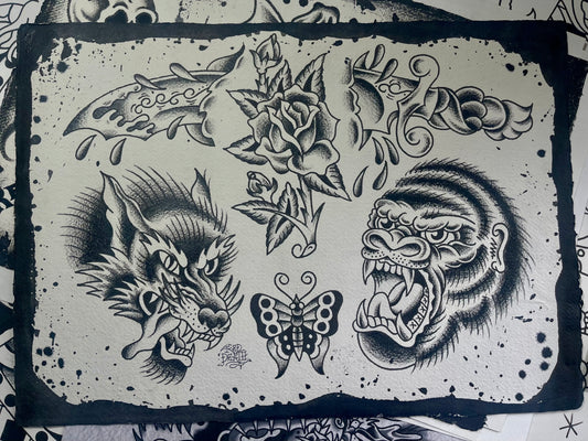Fangs - A3 Original Tattoo Flash Sheet