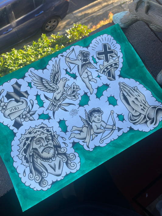 INRI - A3 Original Tattoo Flash Sheet