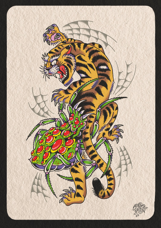 Pest Control - Tiger vs. Spider Tattoo Flash Print