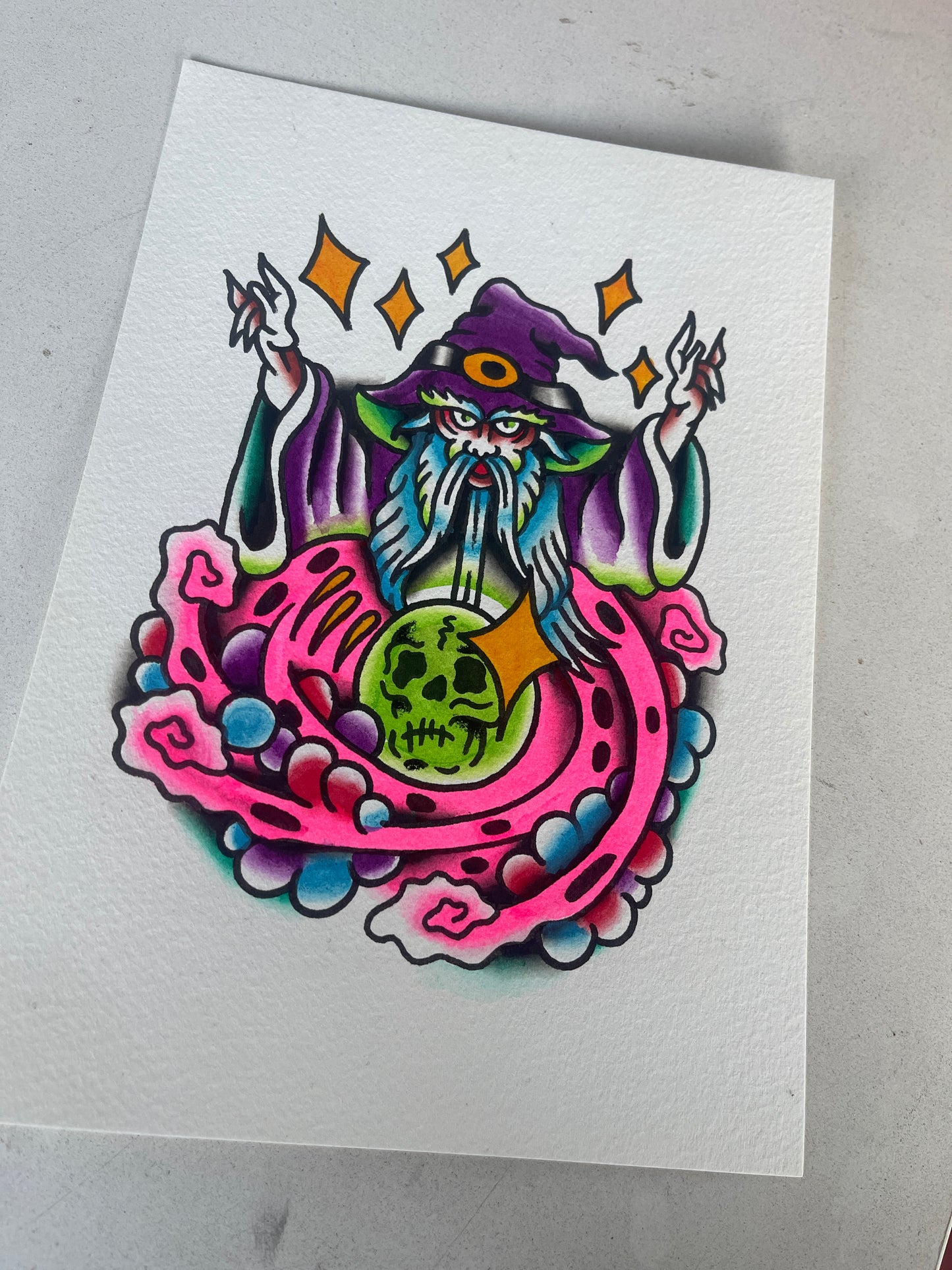 Old Sorcery - A5 Original Tattoo Flash Painting