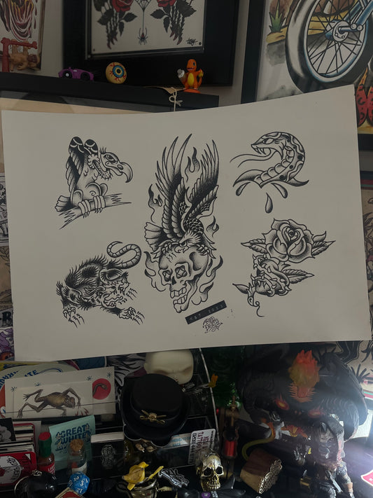 Rat Race - A3 Original Tattoo Flash Sheet