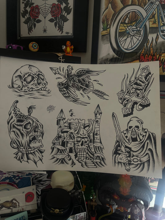 Blasphemer - A3 Original Tattoo Flash Sheet