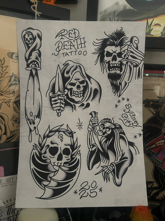 Skulls - Tattoo Flash Print